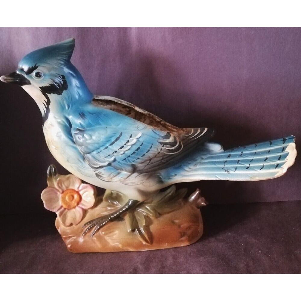 Lefton Blue Jay Figurine Planter 573 ~ Vintage Lovely 9" x 7.5"